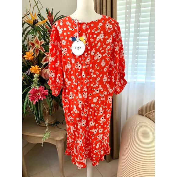 Rixo x Target Floral Puff Sleeve Swing Dress Red - Picture 8 of 12